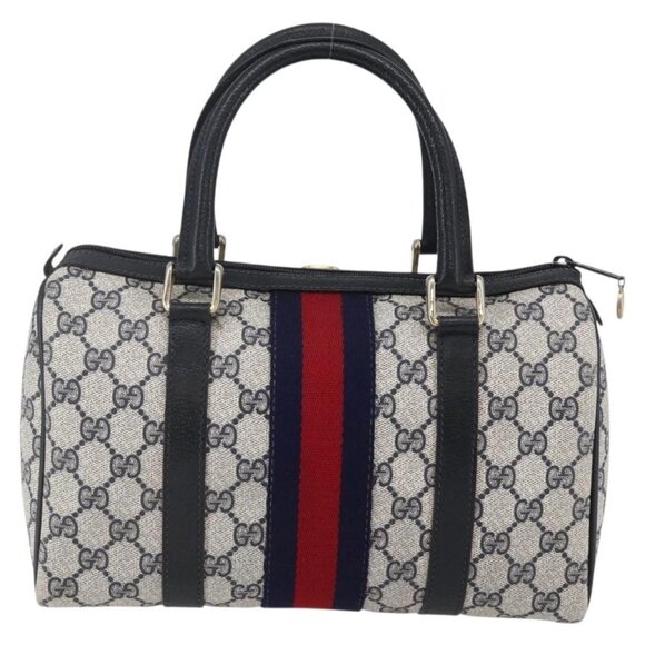 GUCCI GG Supreme Sherry Line Boston Bag PVC Navy Gold 40 3841 Auth 147499 - Picture 3 of 16